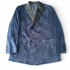 Bespoke Cocktail Blazer Mens 36R Blue Double Breasted Dinner Jacket Tuxedo Style